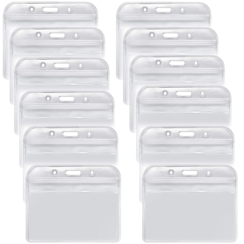 YOUOWO 12 Pack Horizontal ID Card Badge Holders 3.2 x 3.85 inches, Fits 2.3 x 3.5 Name Tag Insert Waterproof Punched Zipper Resealable Clear Plastic Labels Credit Cards - Image 1